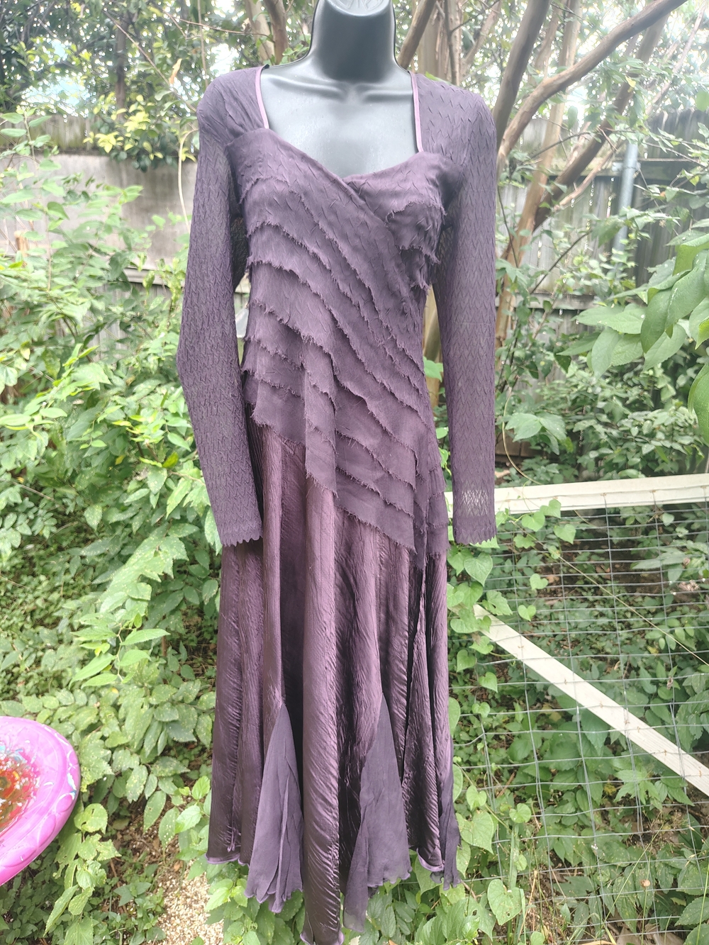 Komarov Plum Long-Sleeve Tiered Midi Dress